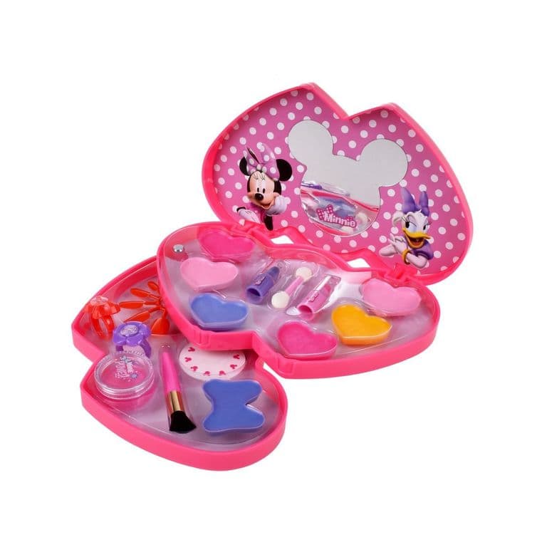 Cosmetiquero Minnie 2 pisos corazon con maquillaje brillante