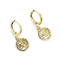 Aros Argolla Arbol De La Vida Circon Blanco Enchapado Oro 18K Dorado TALLA UNICA