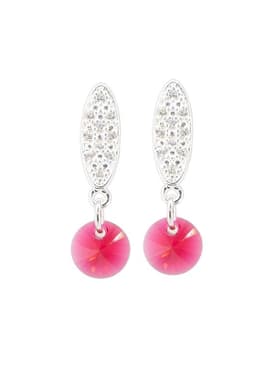 Aros Punto De Luz Bano Oro Blanco creado con cristales de Swarovski Siam Rojo TALLA UNICA