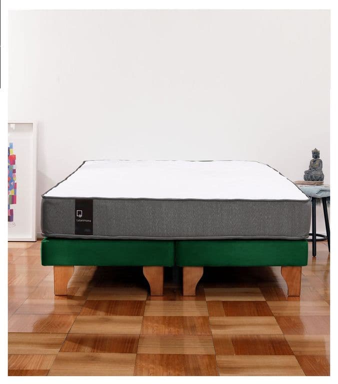 Cama Europea Zen Best 2 Plazas Colchon Resortes Base Dividida Tela Verde