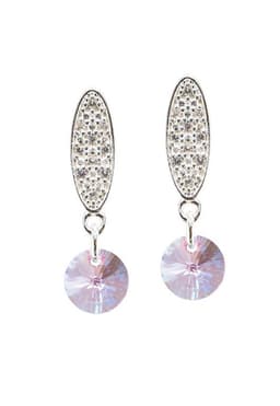 Aros Punto De Luz Bano Oro Blanco creado con cristales de Swarovski Rose Rosa TALLA UNICA