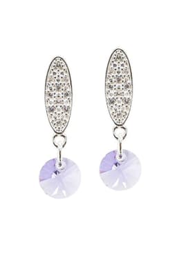 Aros Punto De Luz Bano Oro Blanco creado con cristales de Swarovski Violeta Violeta TALLA UNICA