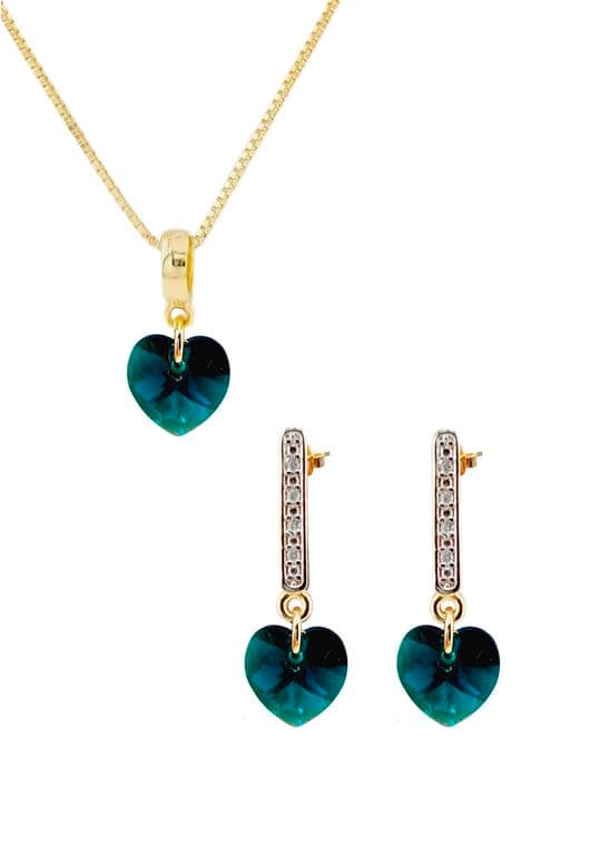 Conjunto Romance Gold 24K creado con cristales de Swarovski Emerald Verde 1