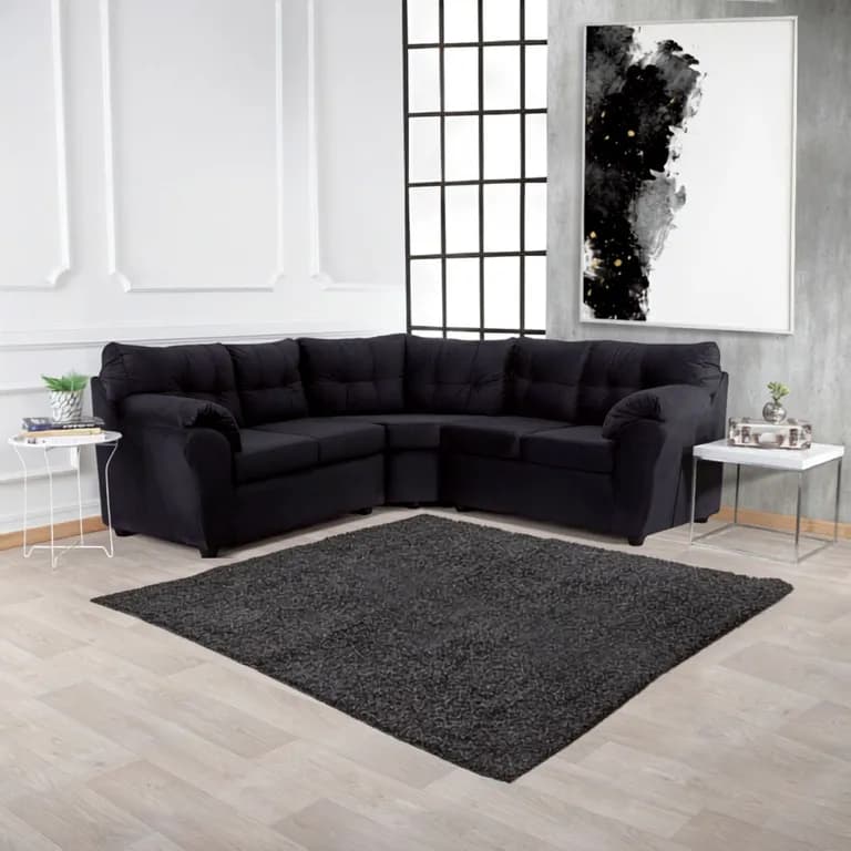 Sofa Seccional Alerce Felpa Negro 2.1.2 - 5 Cuerpos Negro