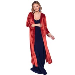 Tapado Kimono Largo Verona Terracota Terciopelo Lineas Beige TALLA UNICA