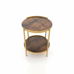 Mesa Lateral Pearl Circular y Rustica con Doble Nivel - Cafe Oscuro
