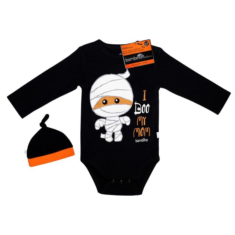 Body Y Gorrito Halloween Momia Nino 12-18 Meses Negro 12-18 MESES