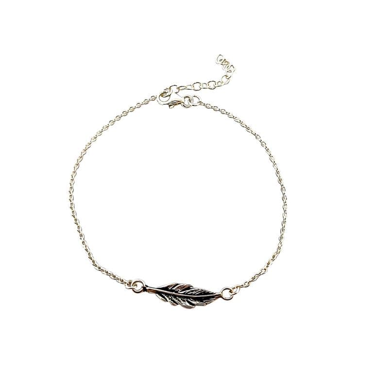 Pulsera Pluma Plata Fina 925 Plateado TALLA UNICA