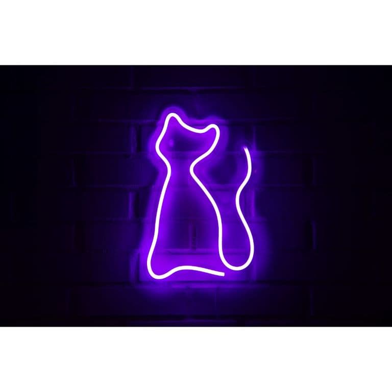 LETRERO ESTILO NEON GATO (MORADO/USB/30X47CM)