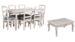 Combo Comedor 90x160 Tapizado gris Mesa de Centro