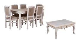 Combo Comedor 90x160 Respaldo Tapizado beige Mesa de Centro
