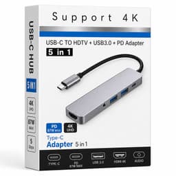 Adaptador Hub Usb-C Multipuertos 5 En 1 (Hdmi, Jack, Usb, Usb C)