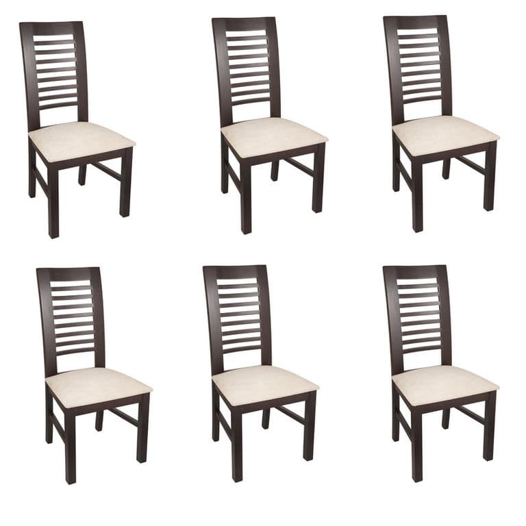 PACK 6 SILLAS LUCIANA MADERA COLOR CHOCOLATE TAPIZ BEIGE JASPEADO