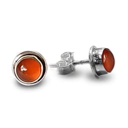Aros Boton Cornalina Plata Fina 925 Plateado TALLA UNICA