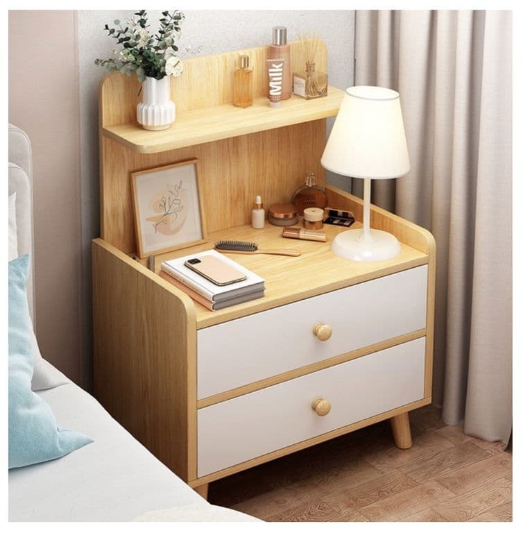 Velador Vanguardia 2 Cajones Bicolor 45*40*70 Con Respaldo