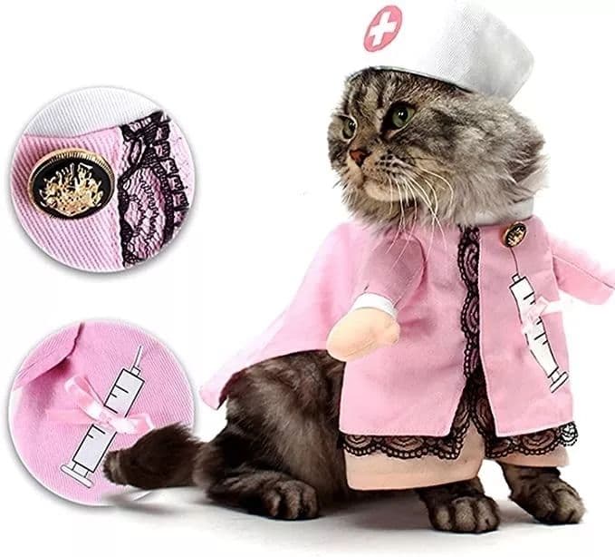 Disfraz De Enfermera Para Mascotas GatosRosado Talla L