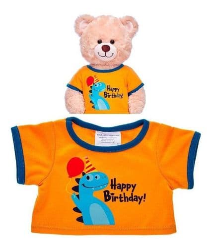 Polera cumpleanos dino naranja franjas azules