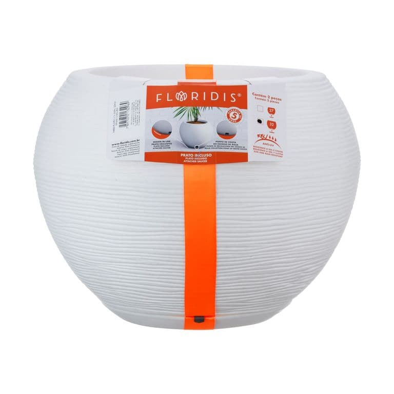 MACETERO BLANCO FLORENCIA 32CM ALTO CON PLATO