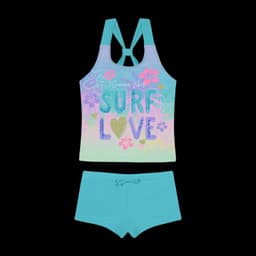 Traje de Bano Tankini UV30+ Sublimado para Nina Turquesa - Verde Verde 4