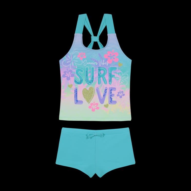 Traje de Bano Tankini UV30+ Sublimado para Nina Turquesa - Verde Verde 4