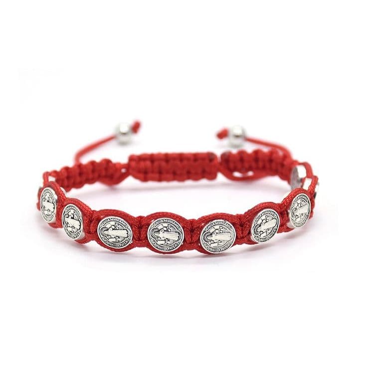 Pulsera Hilo Rojo San Benito Protector 10 Medallas Rojo TALLA UNICA