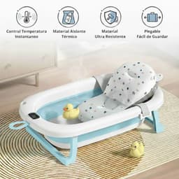 Tina Banera Plegable Bebe con Termometro y Cojin Azul