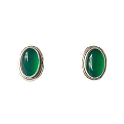 Aros Boton Ovalo Onix Verde Plata Fina 925 Verde TALLA UNICA