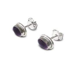 Aros Boton Ovalo Amatista Plata Fina 925 Morado TALLA UNICA