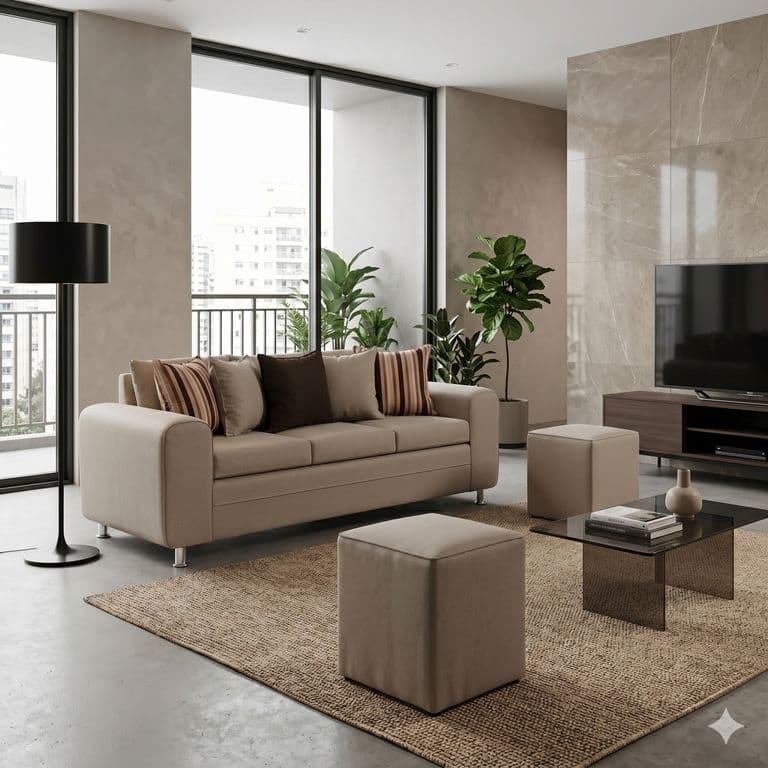 SOFA LEGEND 3 CUERPOS + 2 POUF Beige