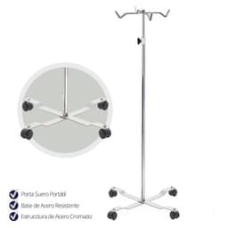Porta Suero Pedestal 4 Ganchos 4 Ruedas