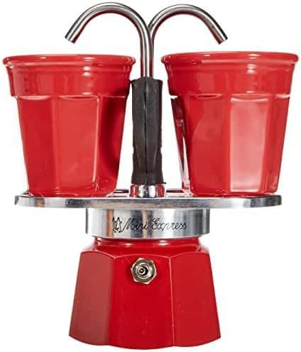 Cafetera Italiana Mini Express 2 Tazas + 2 Vasitos Rojo