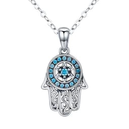 Collar Plata 925 Hamsa Mano de Fatima Plateado TALLA UNICA