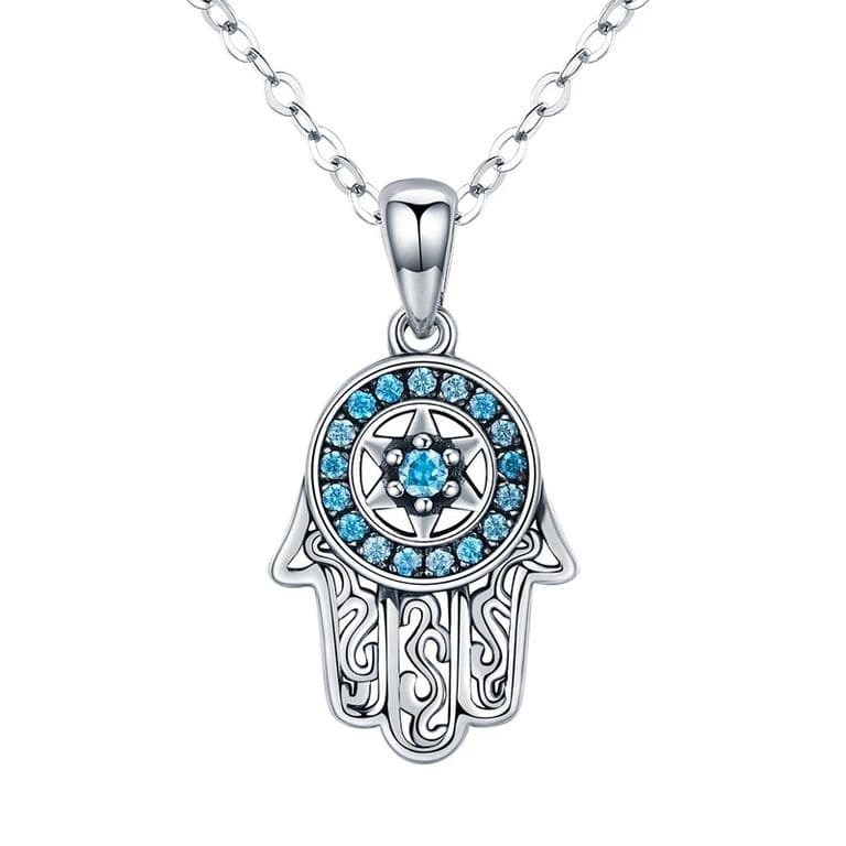 Collar Plata 925 Hamsa Mano de Fatima Plateado TALLA UNICA