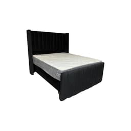 Cama HVM FULL  Colchon de resortes + Respaldo Negra tubular + Respaldo piecera Felpa Pmadera