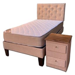 Cama HVM 1P BEIGE  + velador Pmadera
