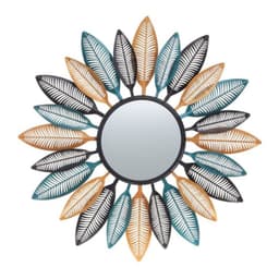 Espejo Deco Mural Boho Modern Plumas de Metal 80 cm