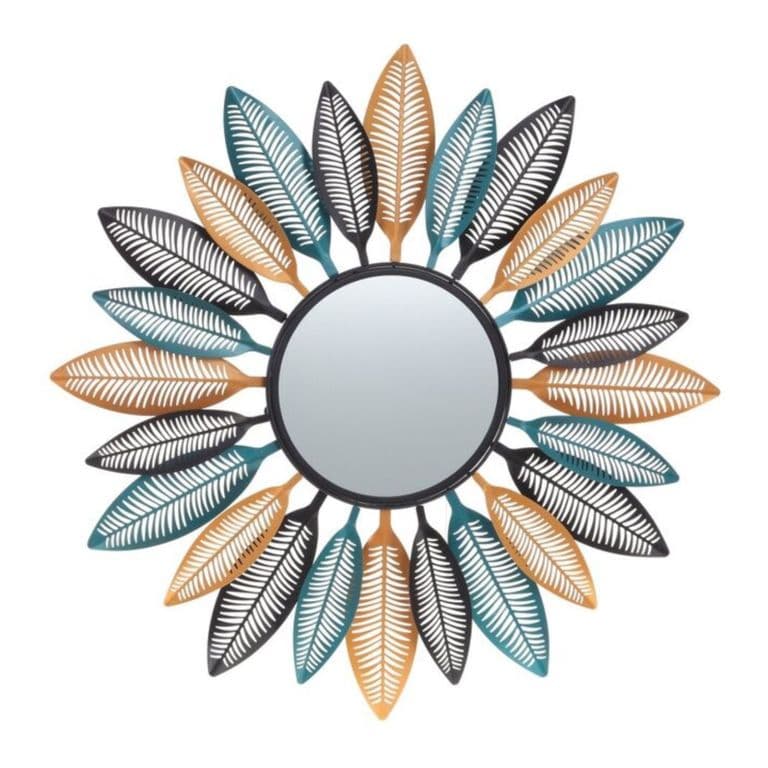 Espejo Deco Mural Boho Modern Plumas de Metal 80 cm