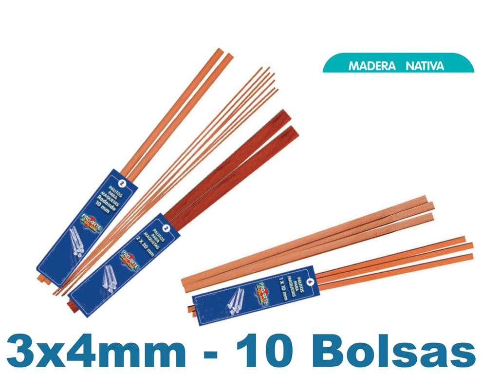 Palo Maqueta 3x4mm Rauli Bolsa 7palos - 10bolsas