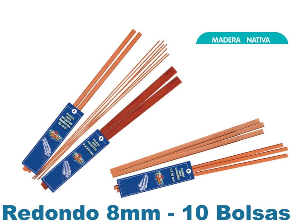 Palo Maqueta Redondo 8mm Rauli Bolsa 3uni - 10bolsas