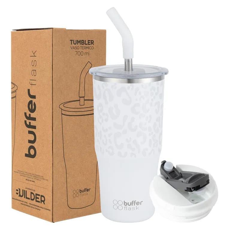 Mug Vaso Termo Agua Cafe 700ml AceroInox +Tapas - Blanco
