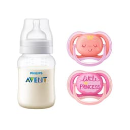 Pack Mamadera Anticolic 260 ml + 2 Chupetes 6-18m Pink Deco
