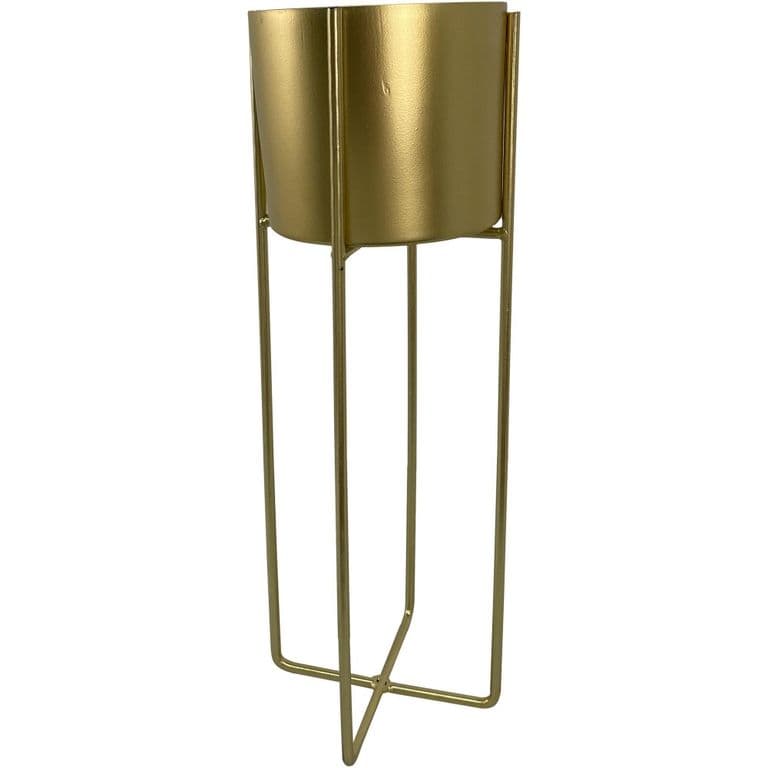 Macetero Metalico con Pedestal Color Dorado