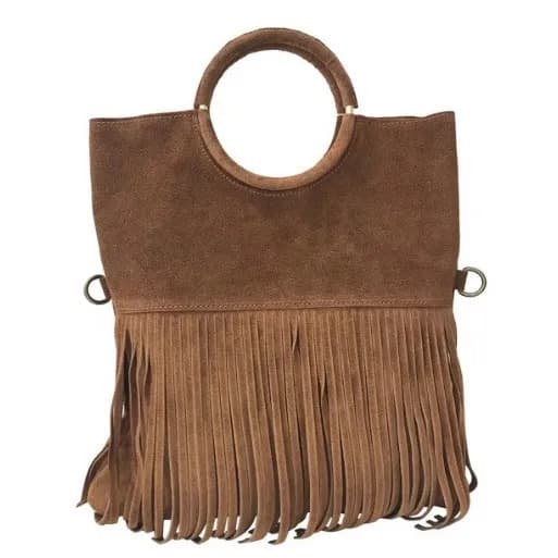 Cartera cuero natural genuina Modelo Blanca Flecos Camel TALLA UNICA