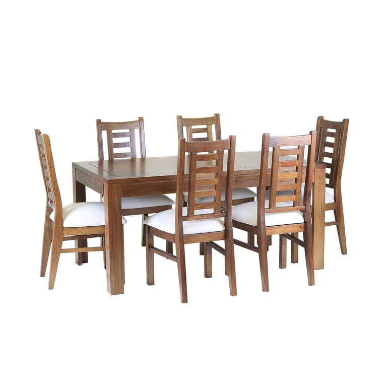 Comedor Nacional Rayenco 6 Sillas Color Nogal Tapiz Perla