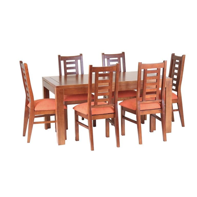 Comedor Nacional Rayenco 6 Sillas Color Rauli Tapiz Naranjo