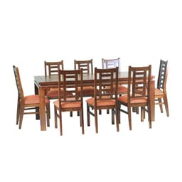 Comedor Naciona Leyda 8 sillas Color Nogal Tapiz Naranjo