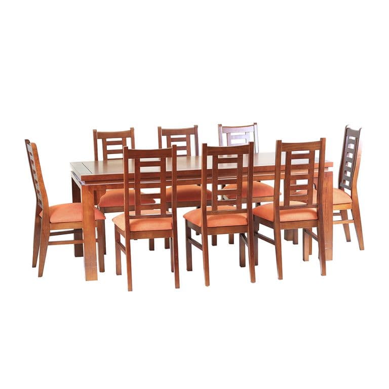 Comedor Nacional Leyda 8 sillas Color Rauli Tapiz Naranjo