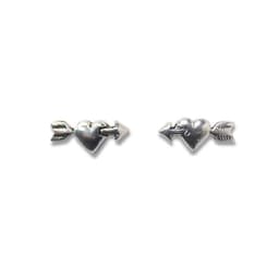 Aros Pequenos Corazon Flechado Plata Fina 925 Plateado TALLA UNICA