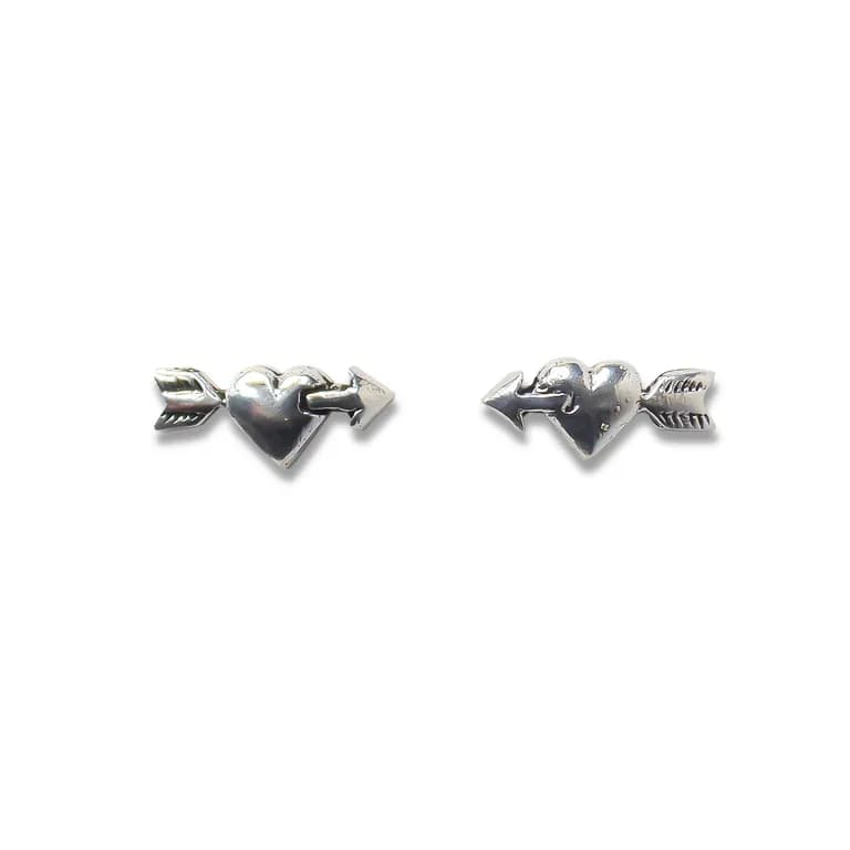 Aros Pequenos Corazon Flechado Plata Fina 925 Plateado TALLA UNICA