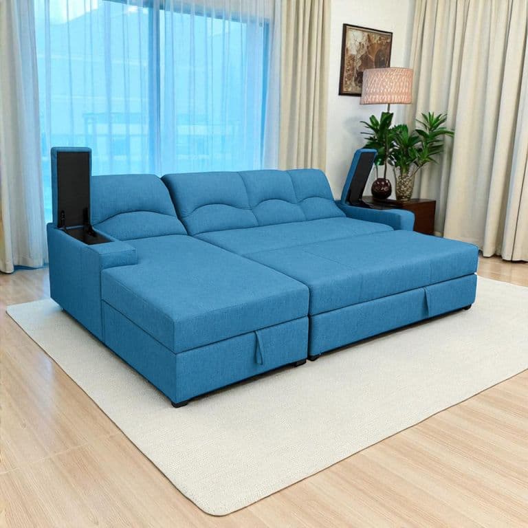 SECCIONAL CAMA BAUL FUNCIONAL 2 PZ DECO FELPA TURQUEZA IZQUIERDO